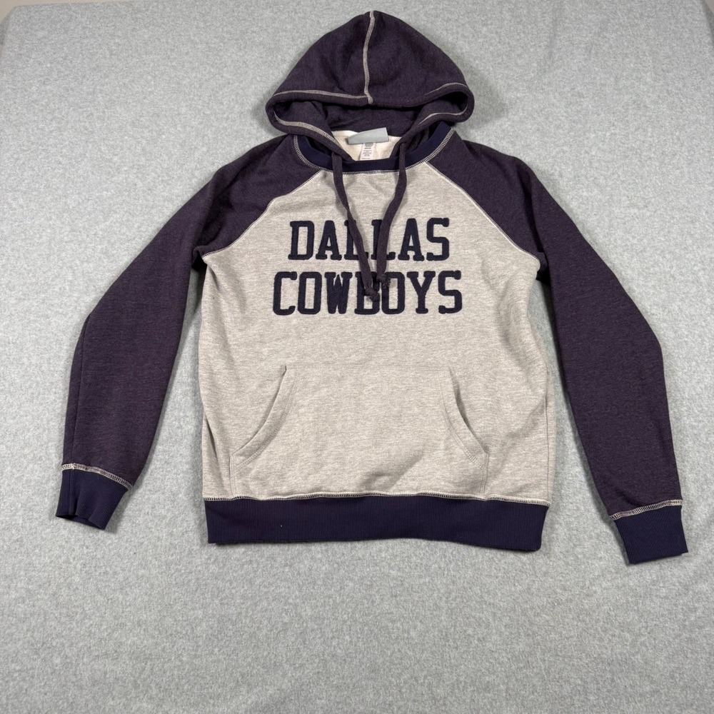 Dallas Cowboys Her Style Raglan Hoodie Womens Medium Gray Navy Blue Sweatshirt